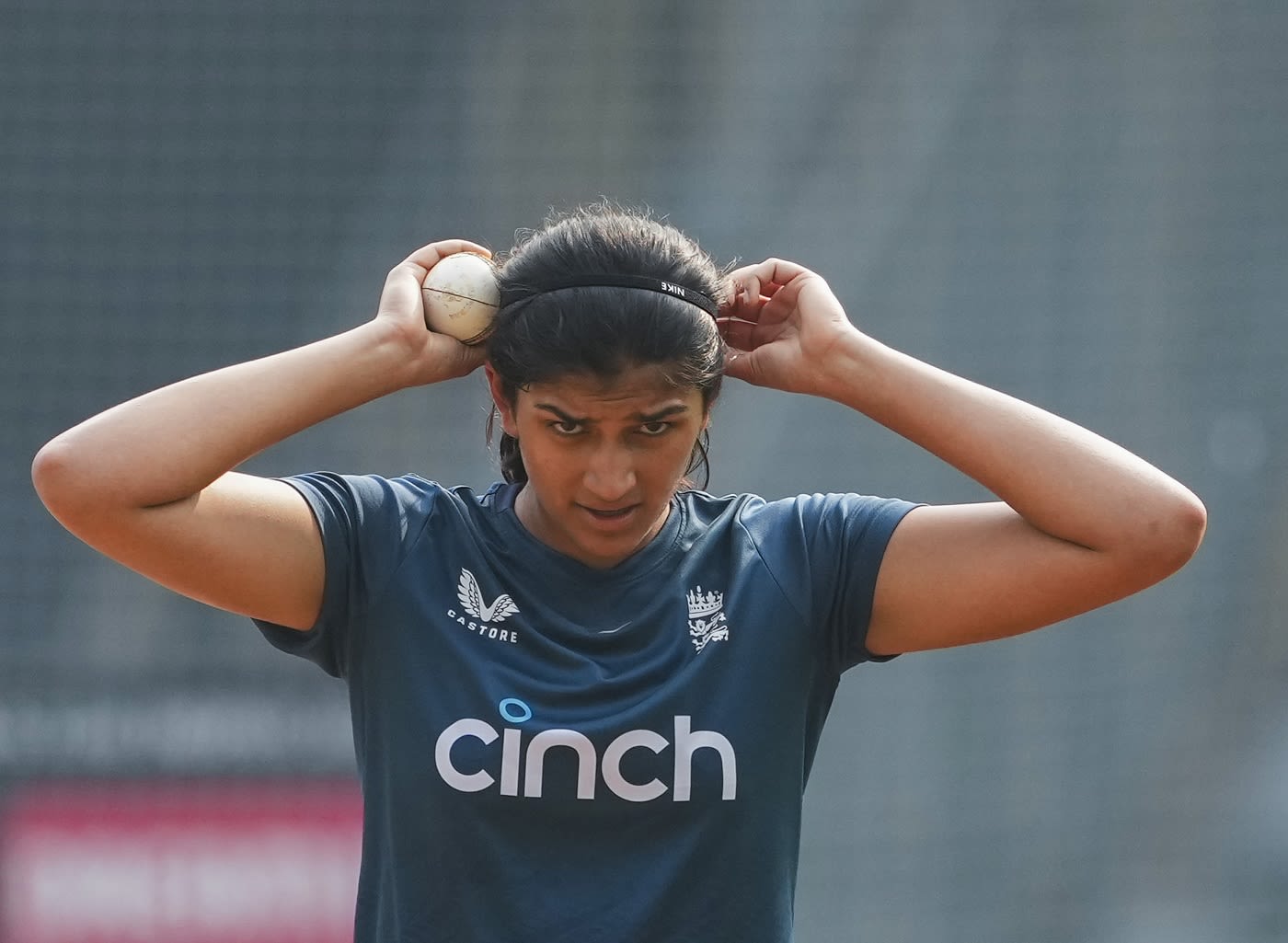 Mahika Gaur gets ready to have a bowl at a net session