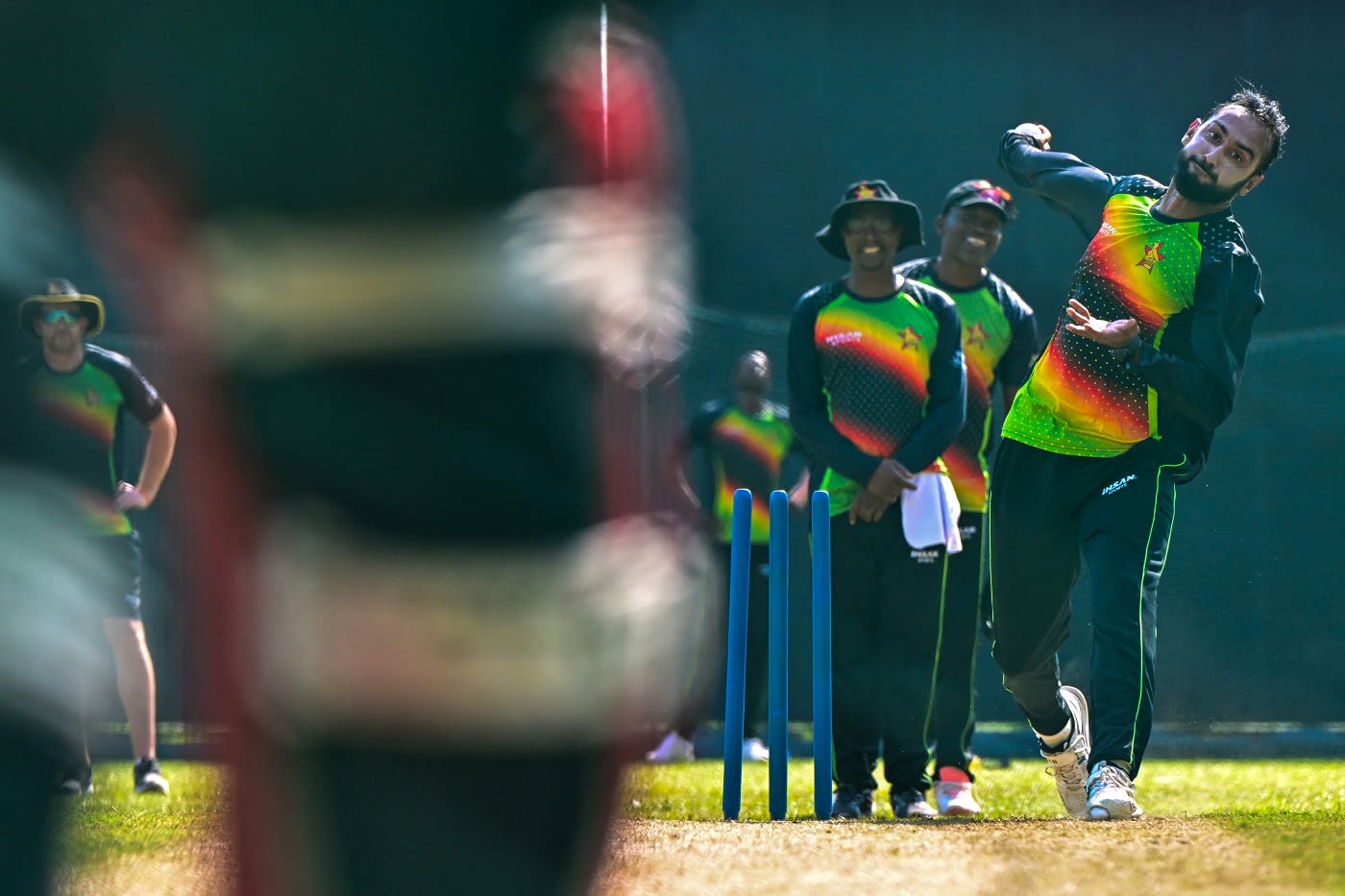 Faraz Akram in practice at the R Premadasa Stadium