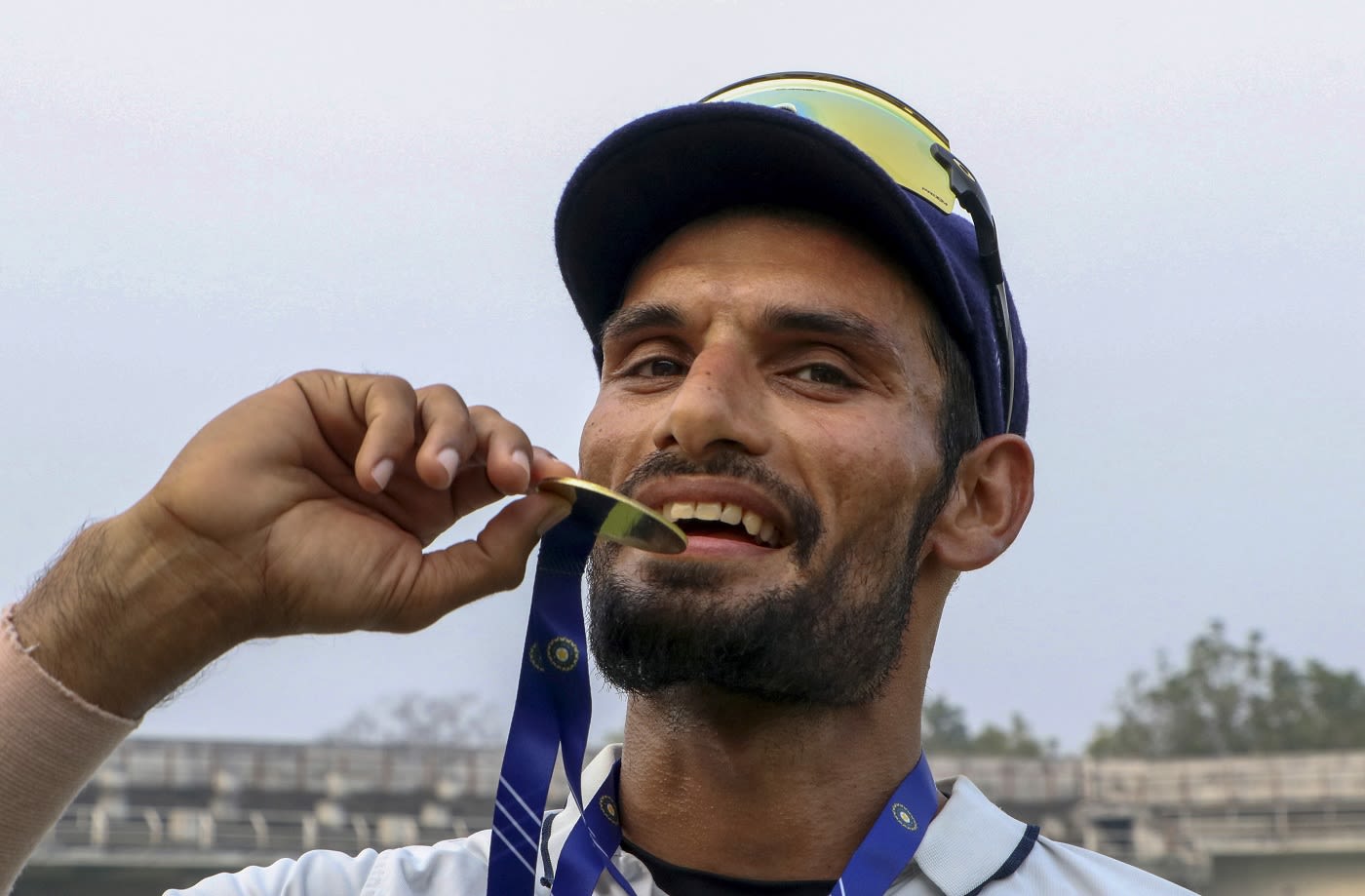 Saurashtra's Chirag Jani poses with his Player-of-the-Match medal