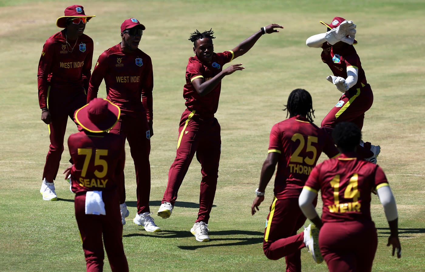Nathan Edward is overjoyed after cleaning up Jaydn Denly in the first over