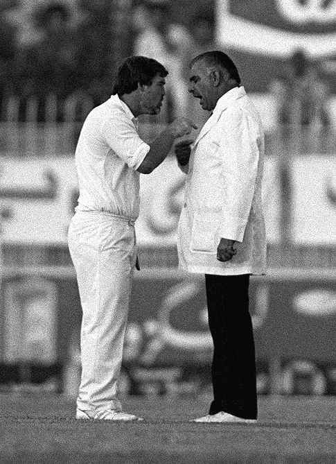 The infamous confrontation between Mike Gatting and Shakoor Rana
