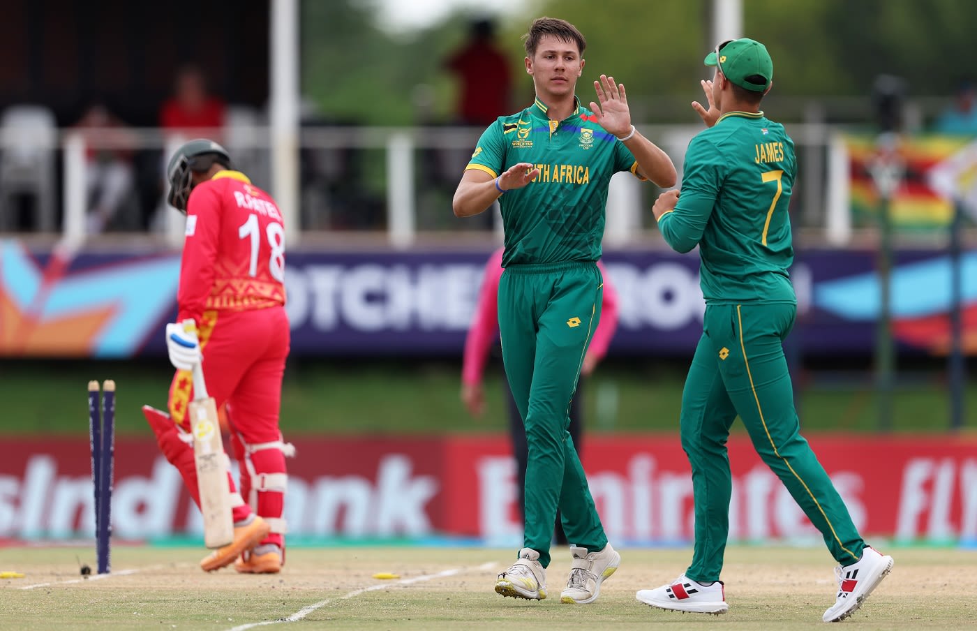 Tristan Luus and Juan James celebrate another wicket