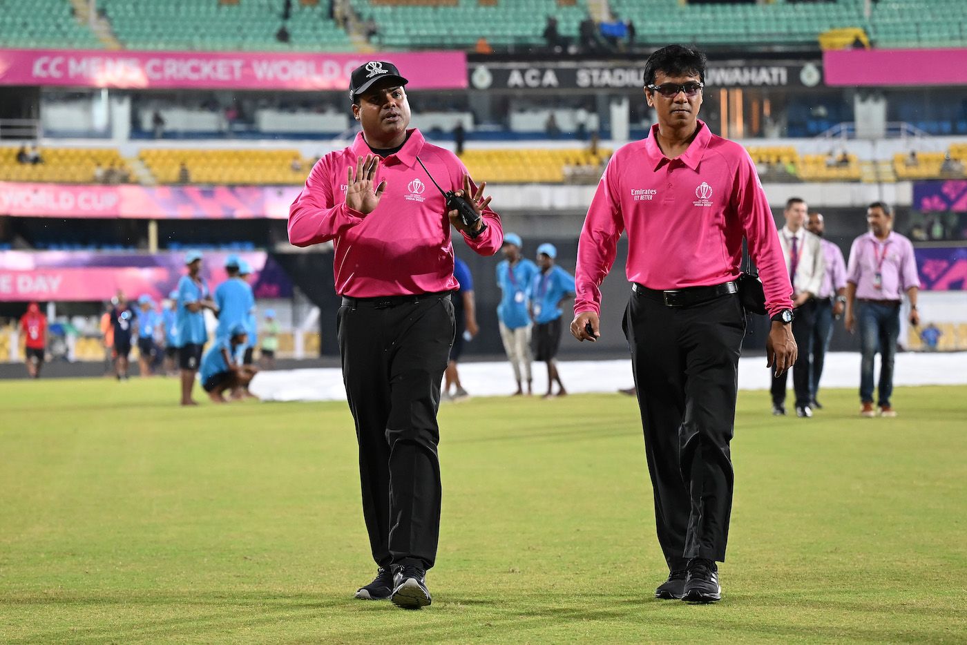 Umpires Nitin Menon and Sharfuddoula