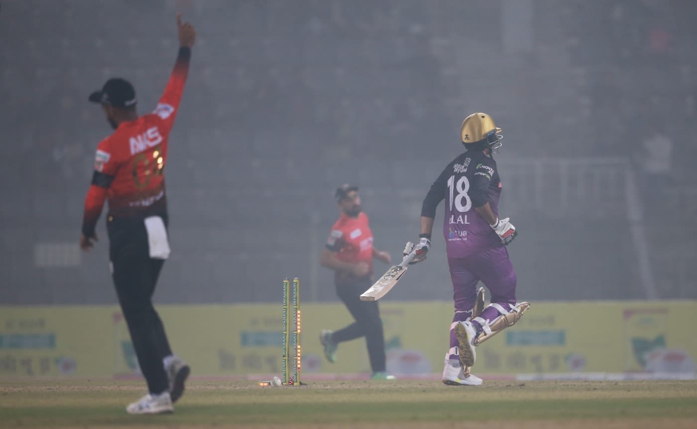 Bilal Khan is run out