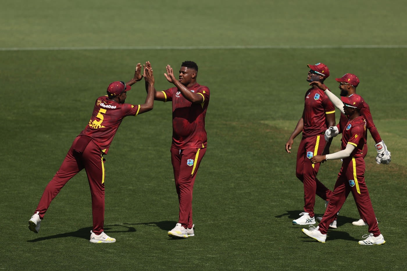 Oshane Thomas celebrates the wicket of Cameron Green
