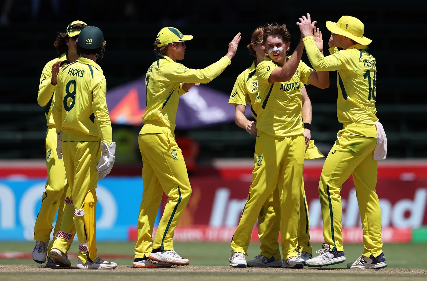 Raf MacMillan celebrates after trapping Ahmad Hassan lbw
