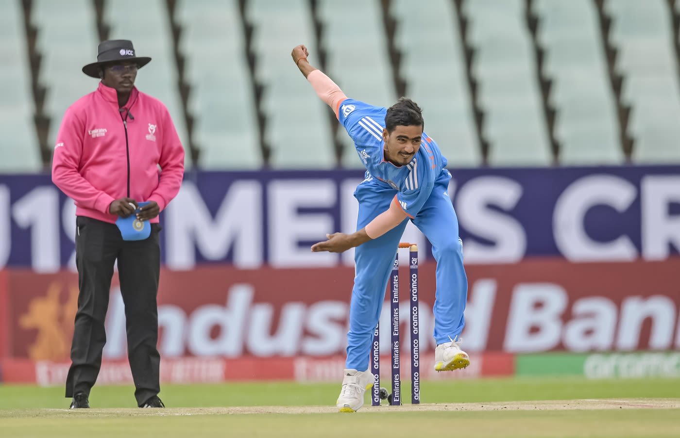 Naman Tiwari bowls
