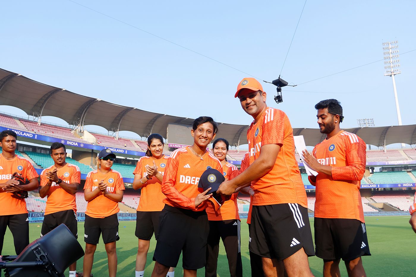 India coach Amol Muzumdar hands Satheesh Shubha her Test cap