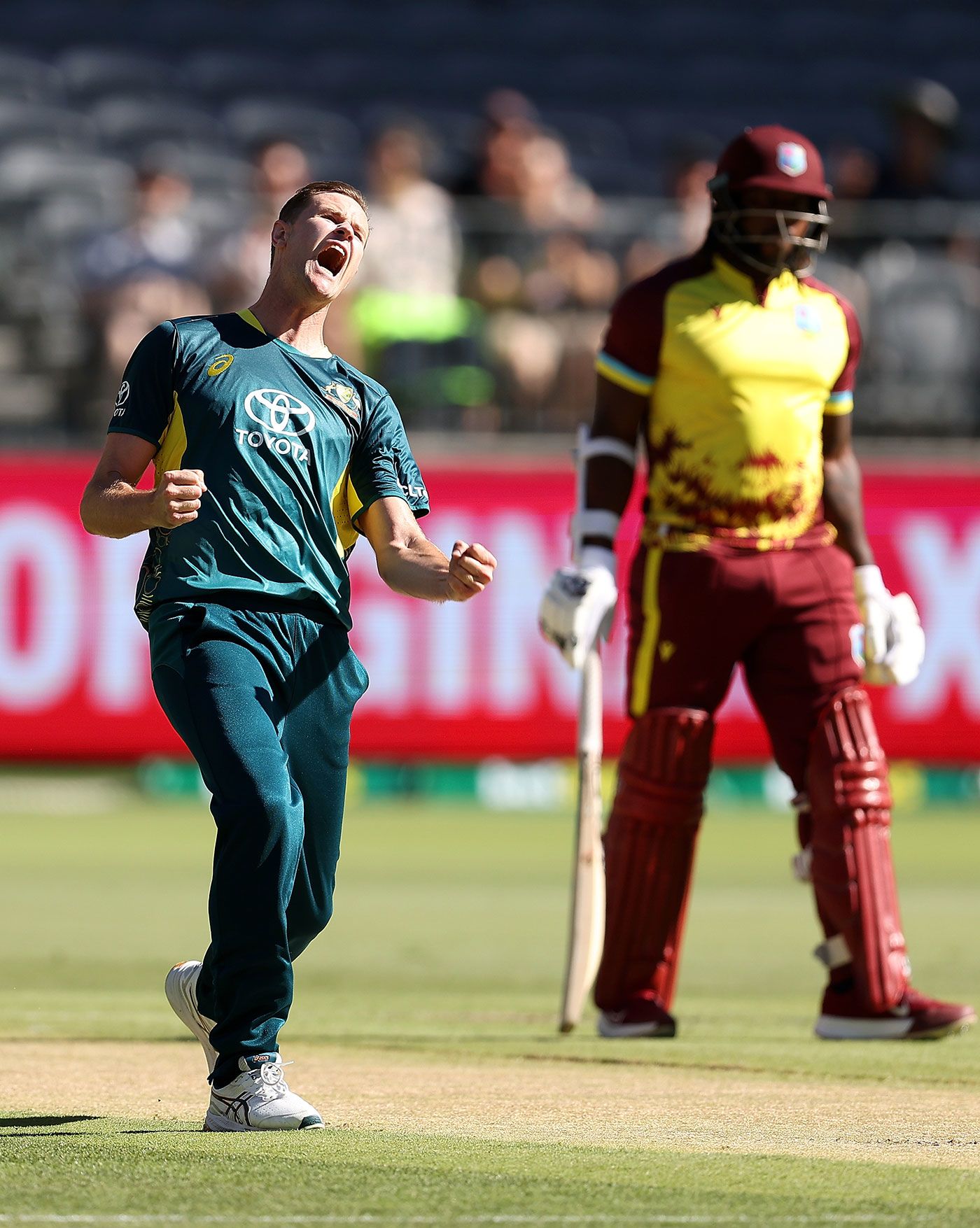 Jason Behrendorff was pumped after claiming an early wicket on his home ground