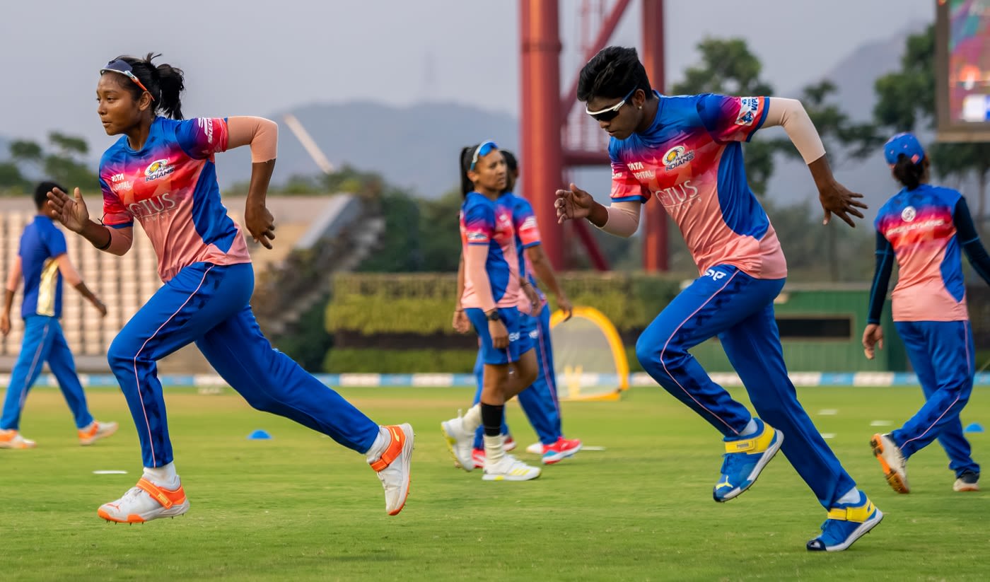 Allrounders Jintimani Kalita and Pooja Vastrakar during a fielding drill