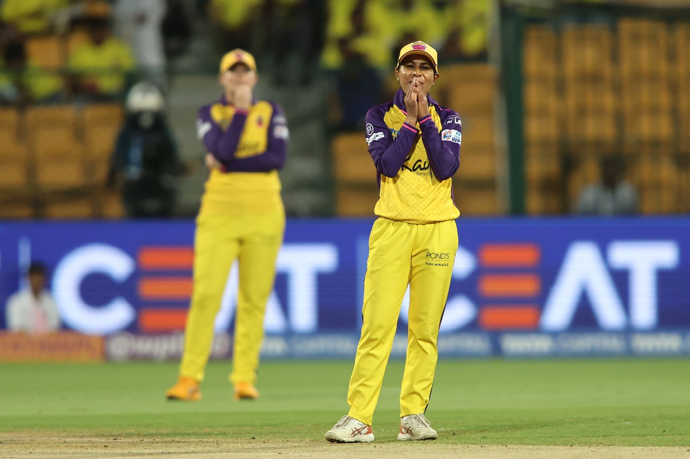 Gouher Sultana reacts to a lapse in the field on an evening to forget for UP Warriorz
