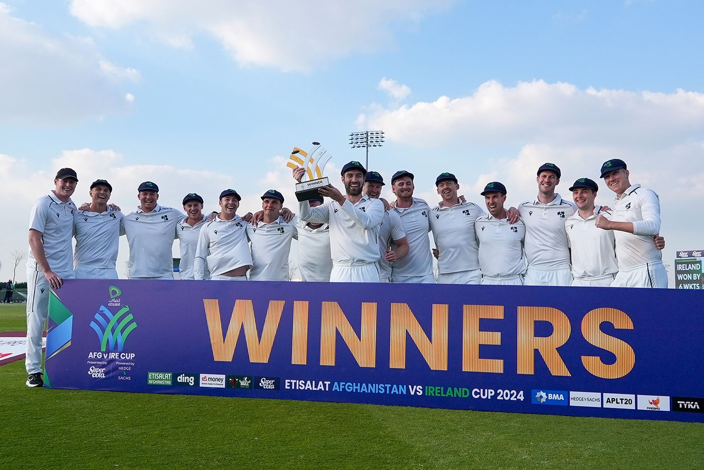Andy Balbirnie holds aloft the series trophy
