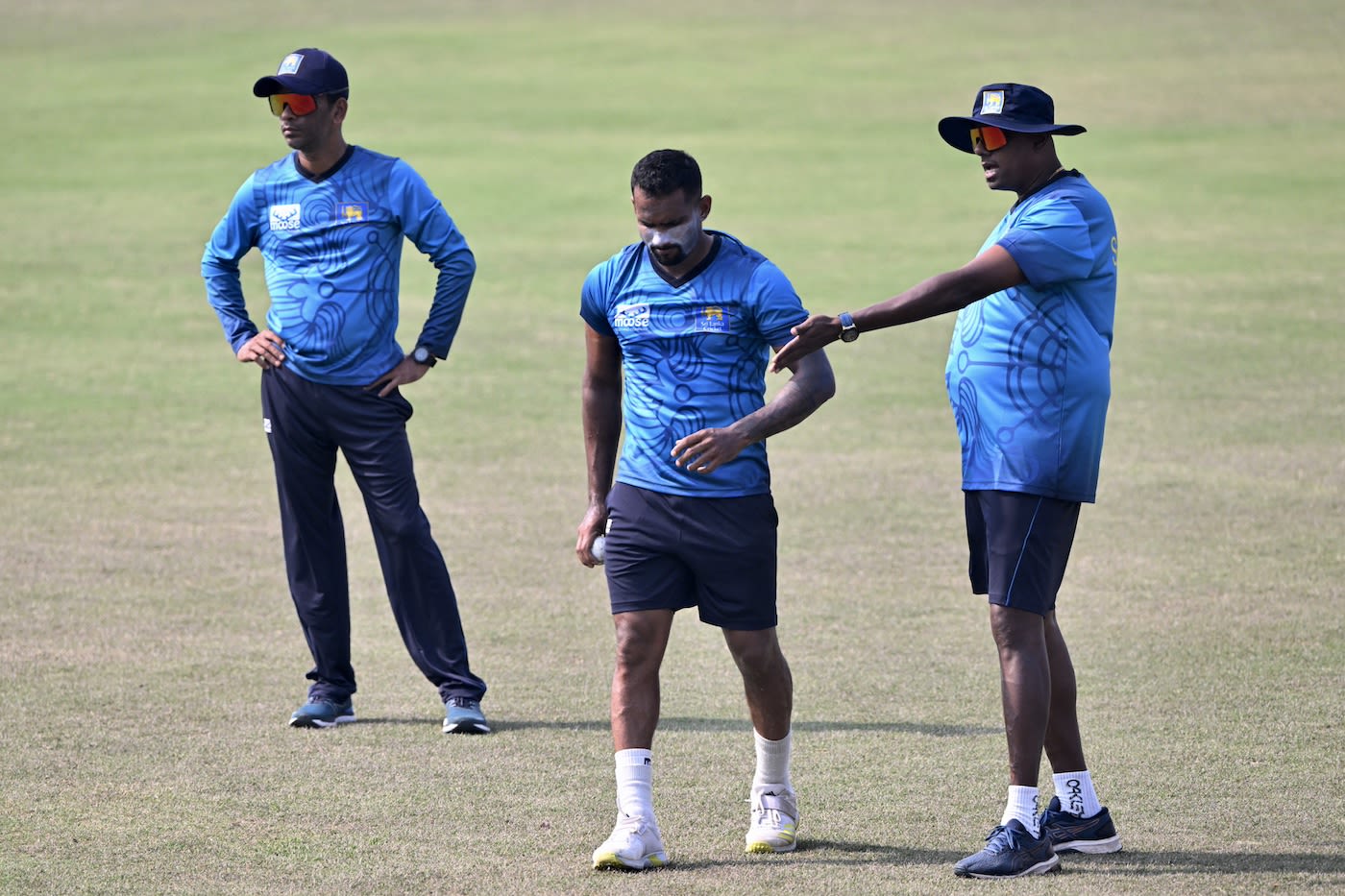 Chamika Karunaratne with Sri Lanka's fast bowling coach Darshana Gamage
