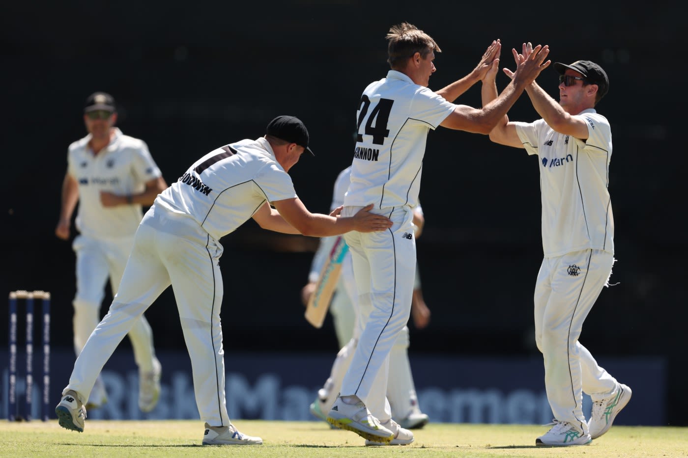 Cameron Gannon celebrates an early wicket