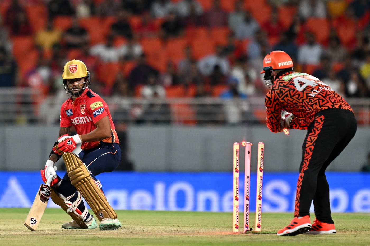 Shikhar Dhawan stepped out to to be stumped in no time by Heinrich Klaasen