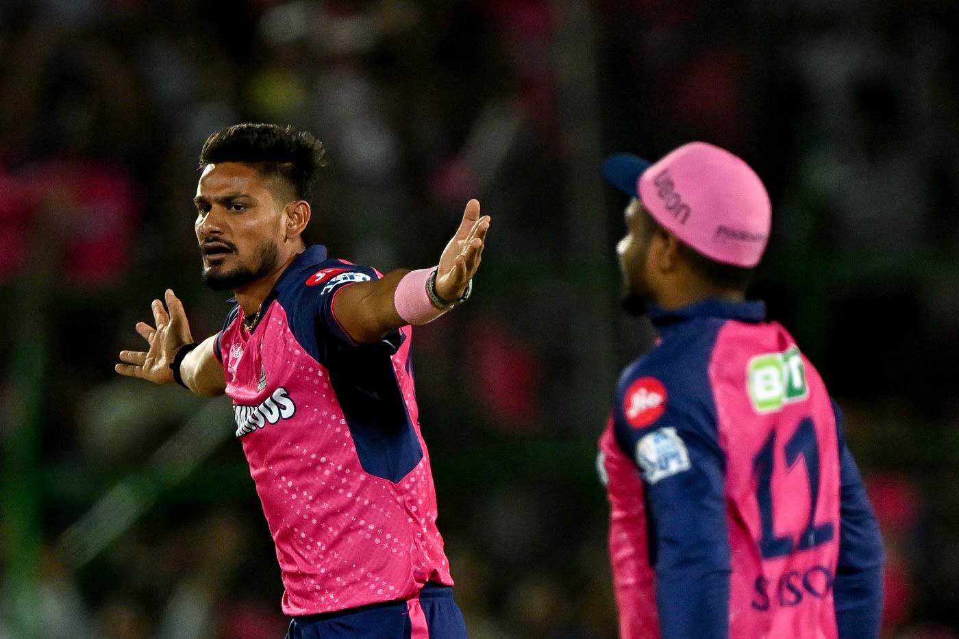 Kuldeep Sen celebrates after dismissing Sai Sudharsan