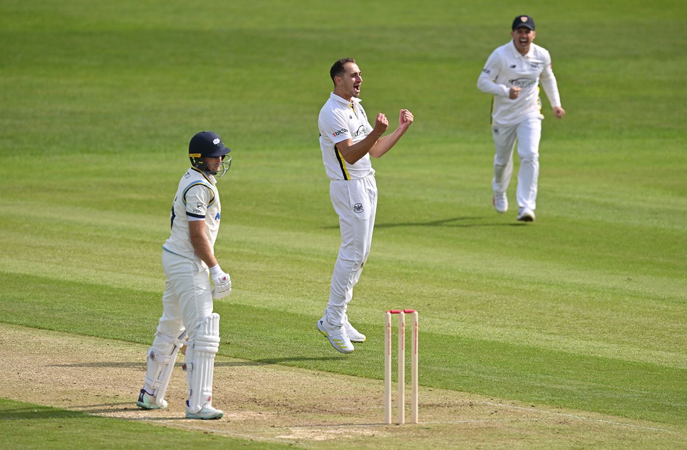 Zaman Akhter trapped Joe Root lbw for 2