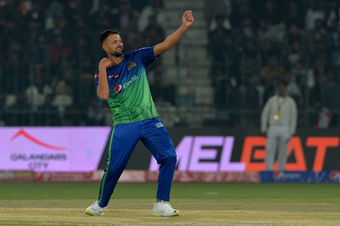 Ihsanullah celebrates a dismissal