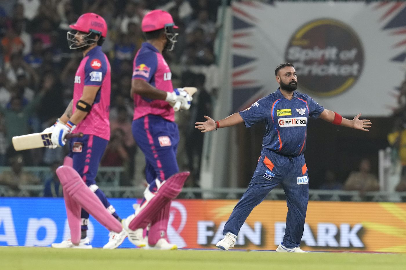 Amit Mishra was up and about after dismissing Riyan Parag