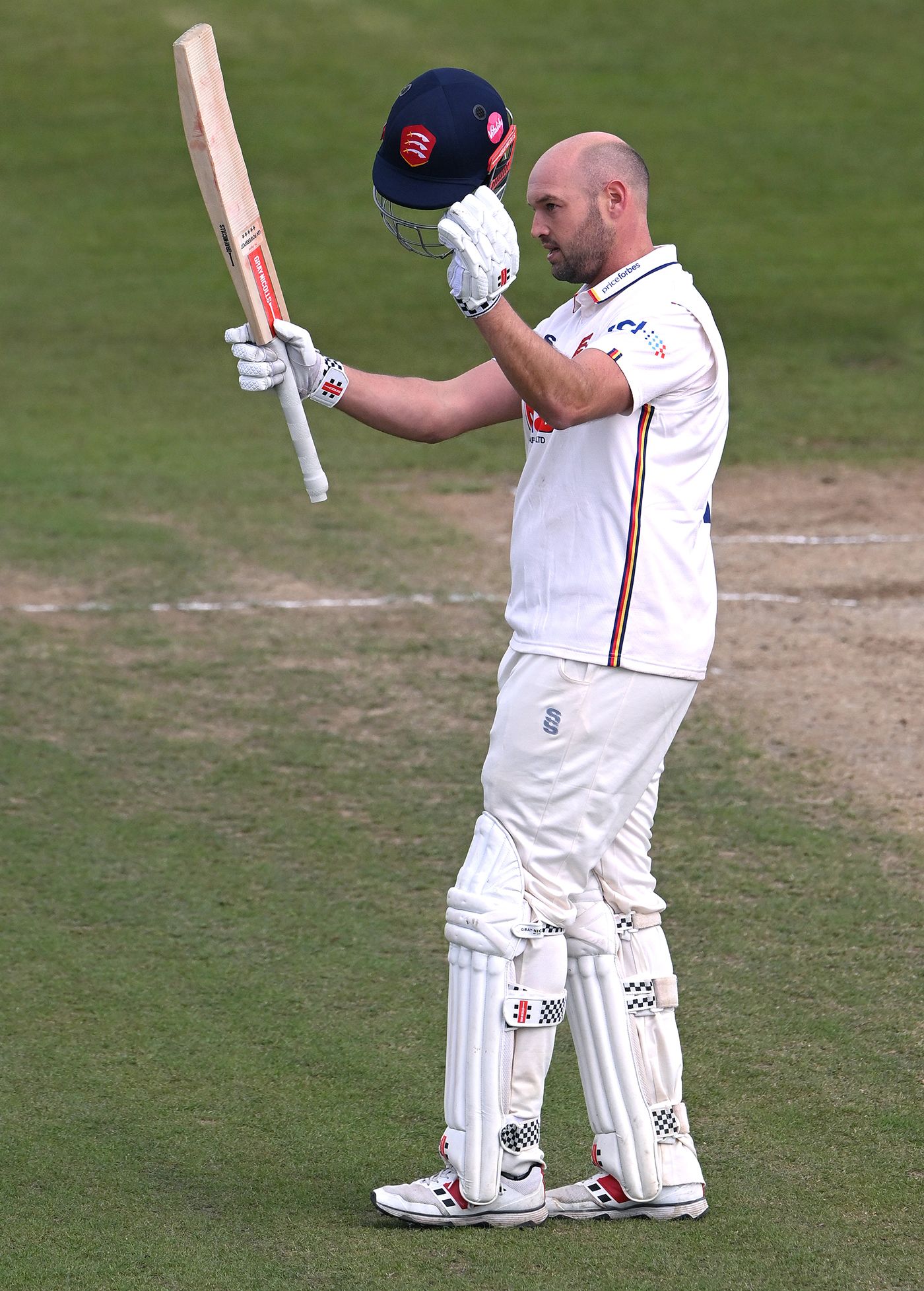 Nick Browne celebrates after reaching his century