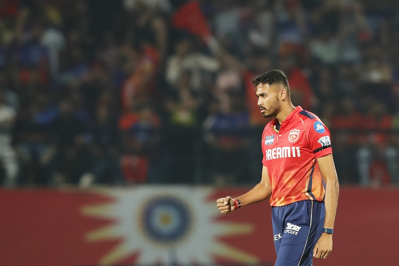 Vidwath Kaverappa celebrates after getting rid of Faf du Plessis for his maiden IPL wicket