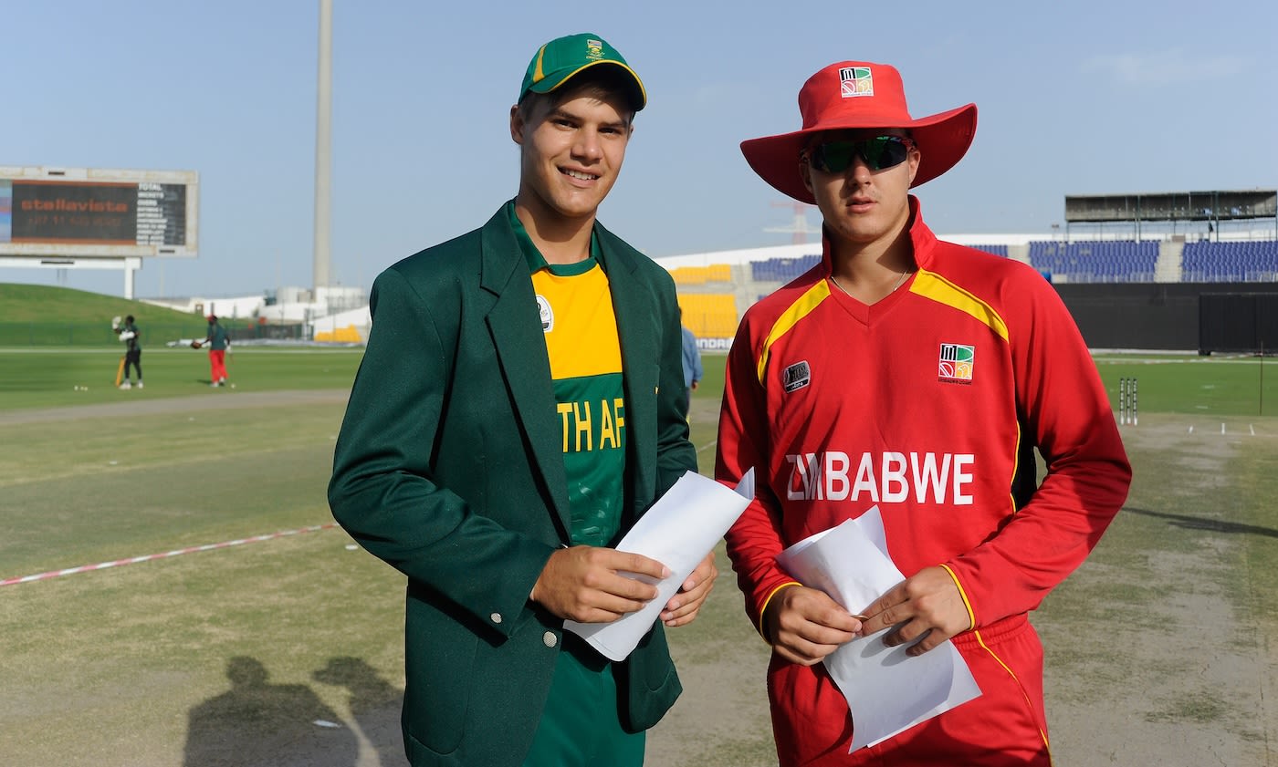 Aiden Markram and Malcolm Lake at the toss