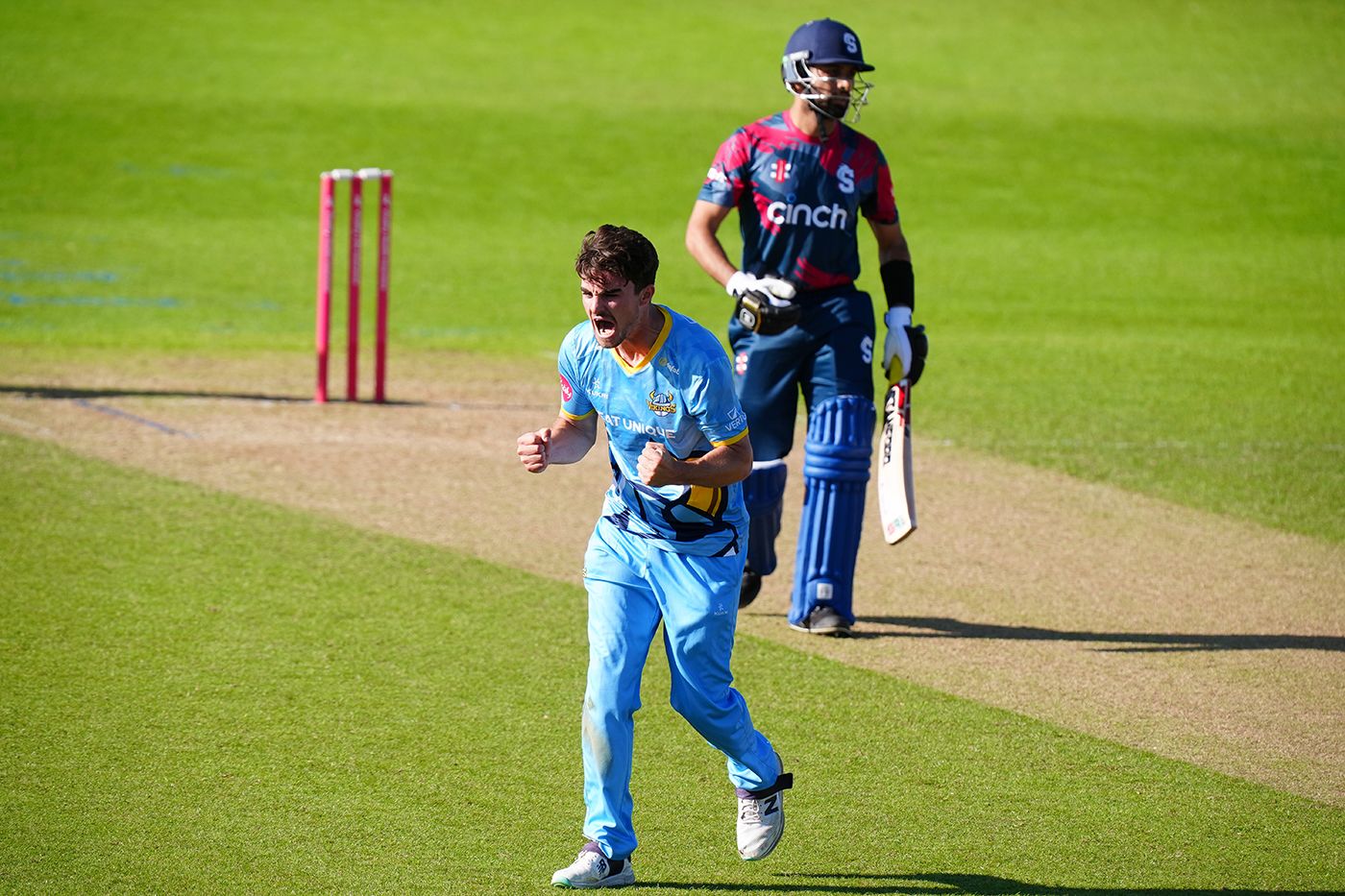 Jordan Thompson belts out a wicket celebration