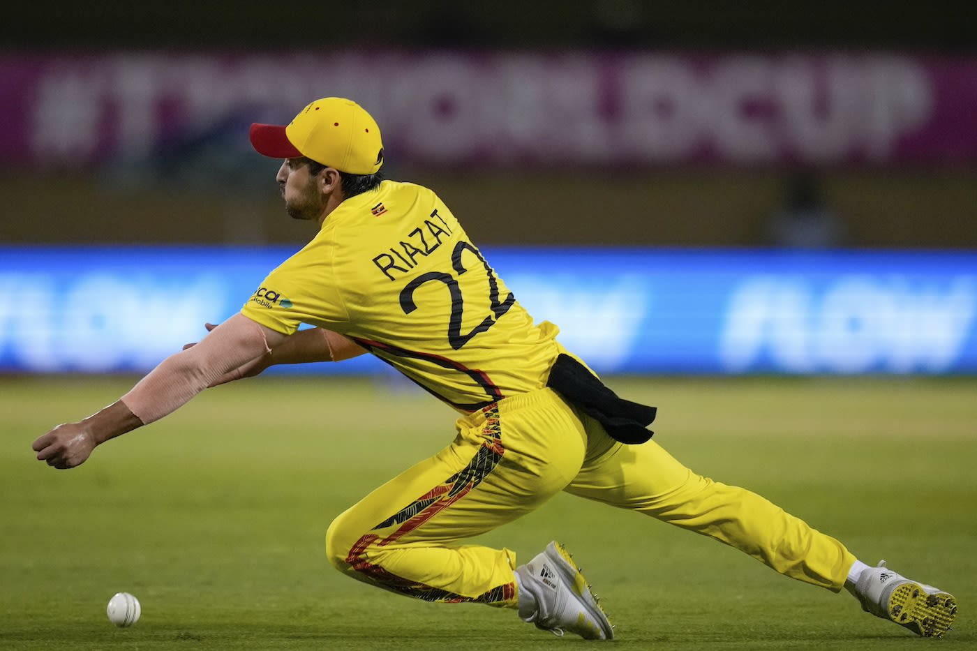 Riazat Ali Shah makes a diving effort