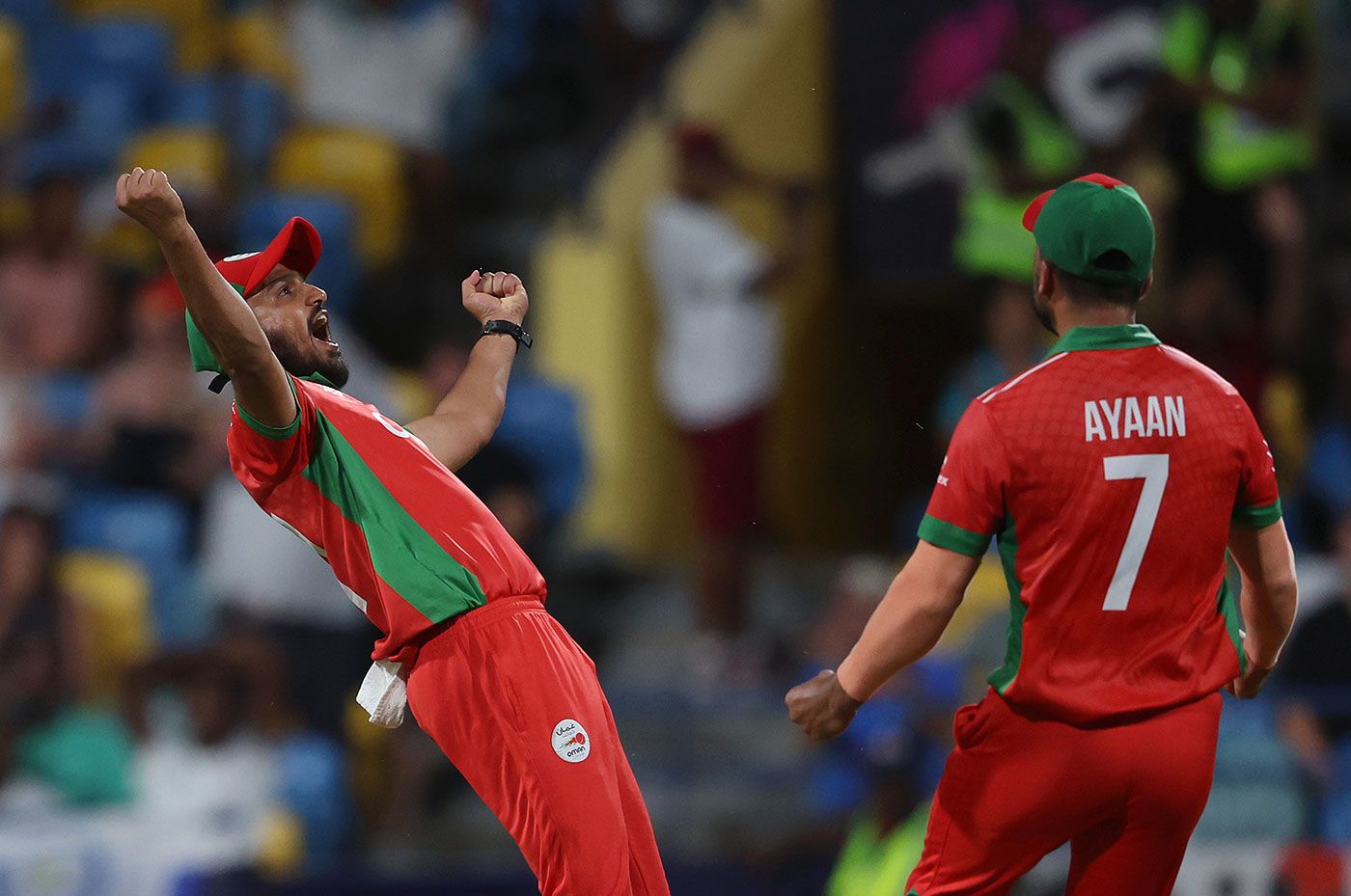 Aqib Ilyas celebrates his stunning catch to remove Glenn Maxwell