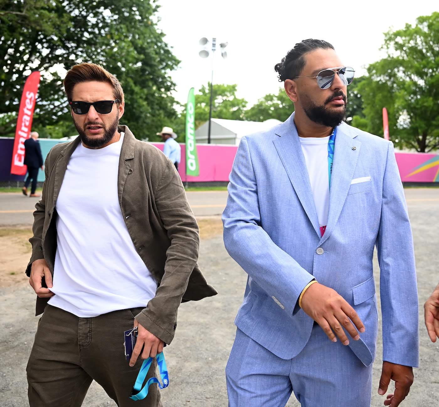 Shahid Afridi and Yuvraj Singh arrive for the match