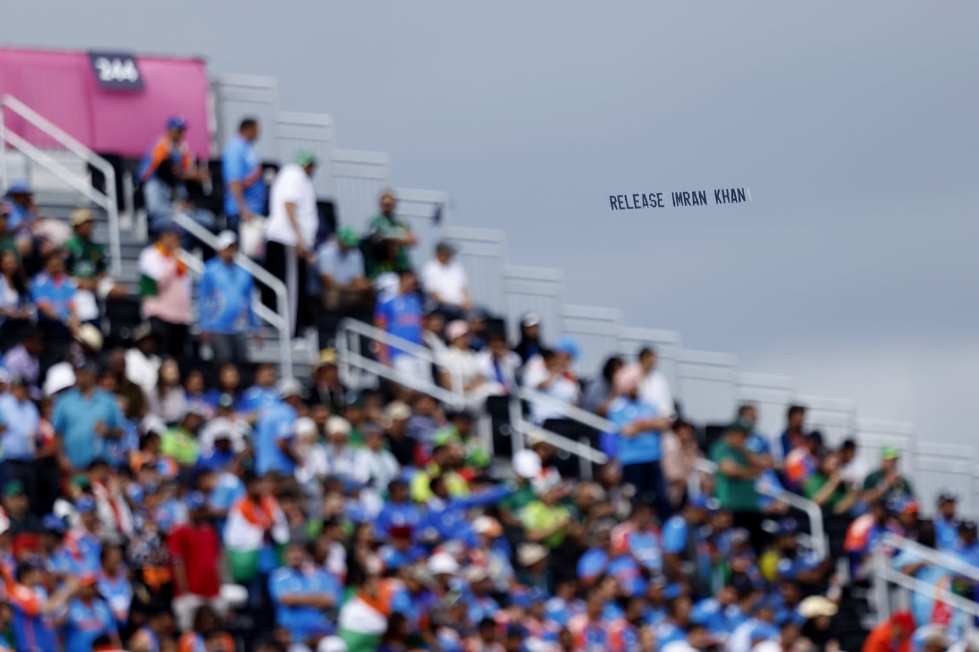 Floating around the cricket in New York, a message of support for Imran Khan