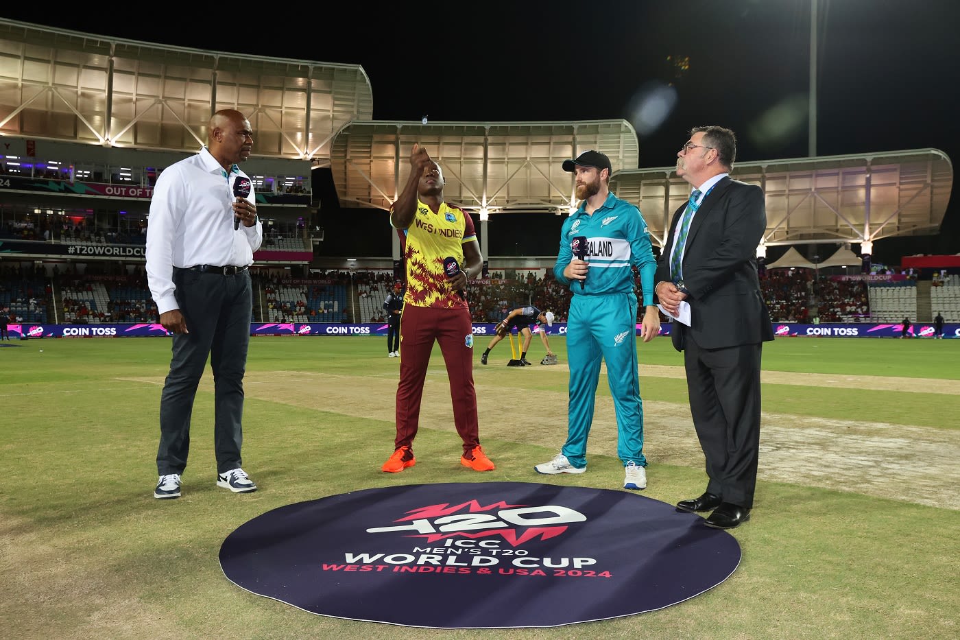 Kane Williamson calls as Rovman Powell flips the coin