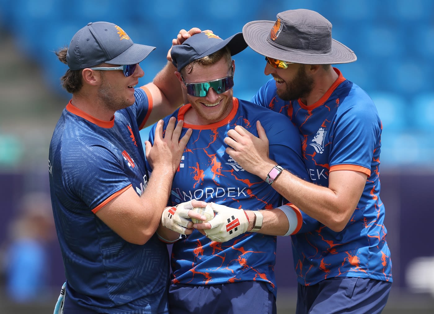 Sybrand Engelbrecht of Netherlands with Michael Levitt and Paul van Meekeren during a net session