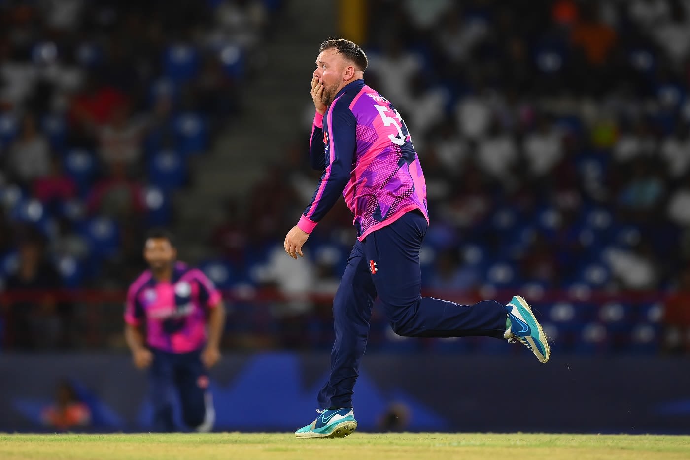 Watt a beauty! Mark Watt is off after bowling Glenn Maxwell