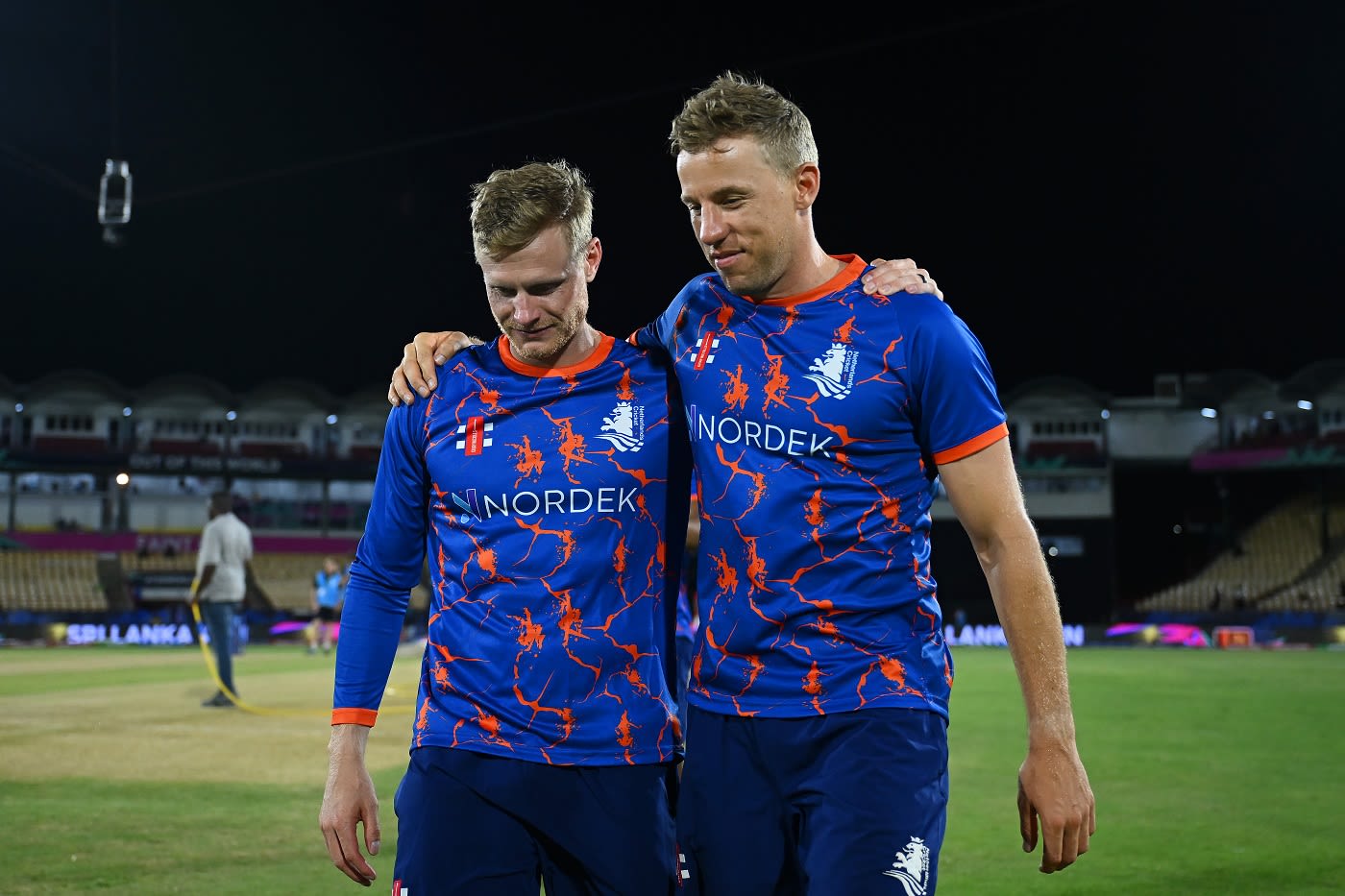 Sybrand Engelbrecht and Logan van Beek embrace each other