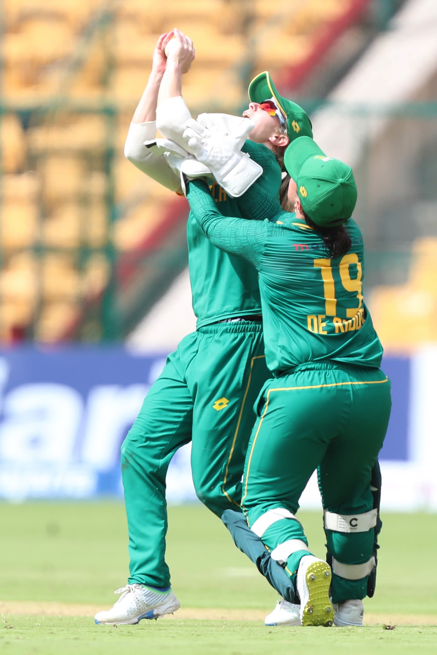 Anneke Bosch and Mieke de Ridder collided while going for Dayalan Hemalatha's catch