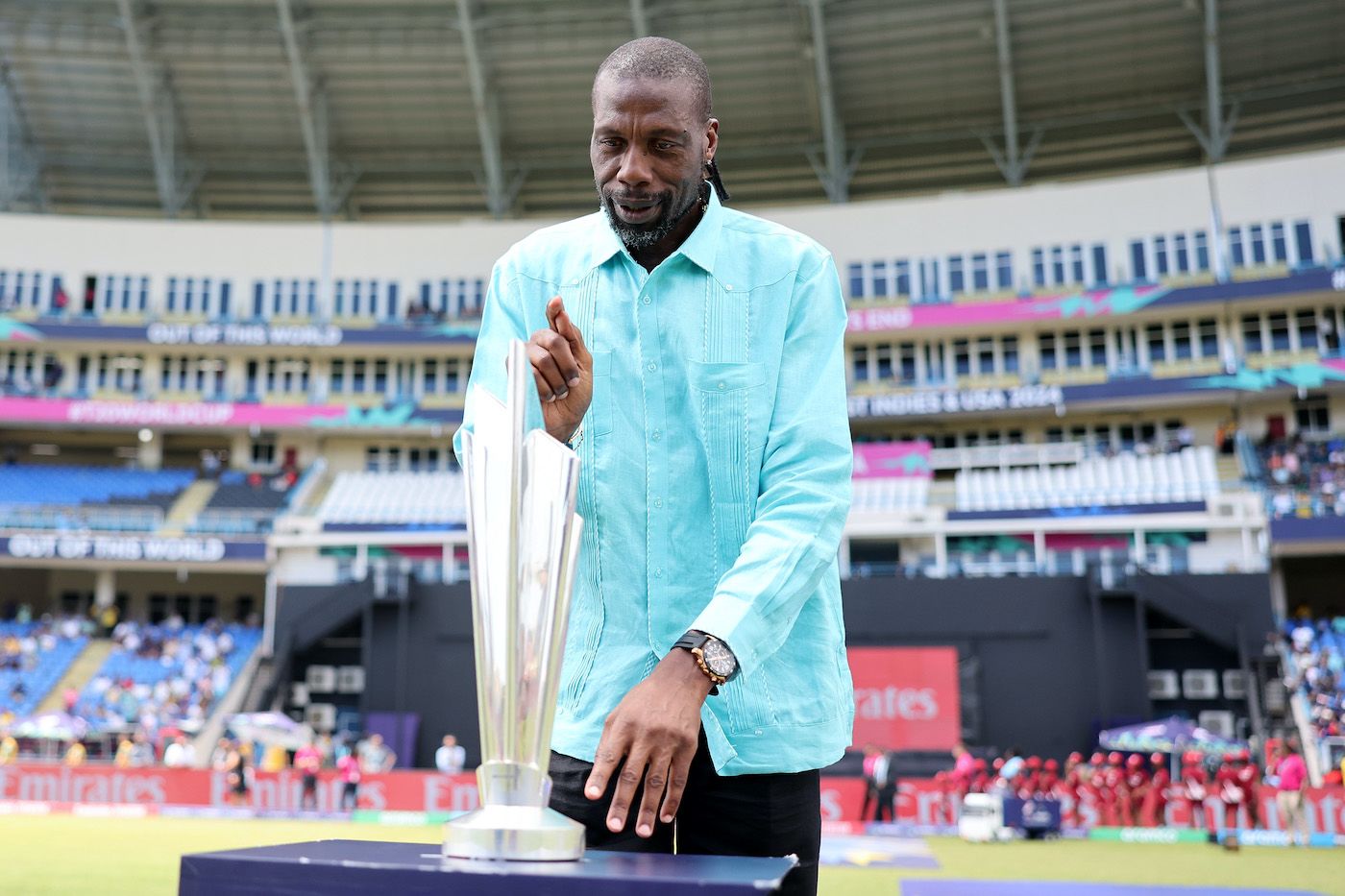 Curtly Ambrose brought out the trophy out at his home ground