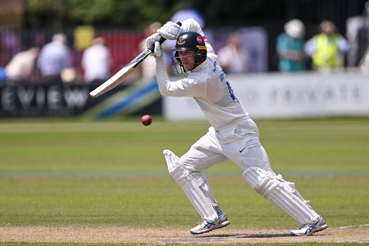 Tom Alsop drives on his way to 81 not out
