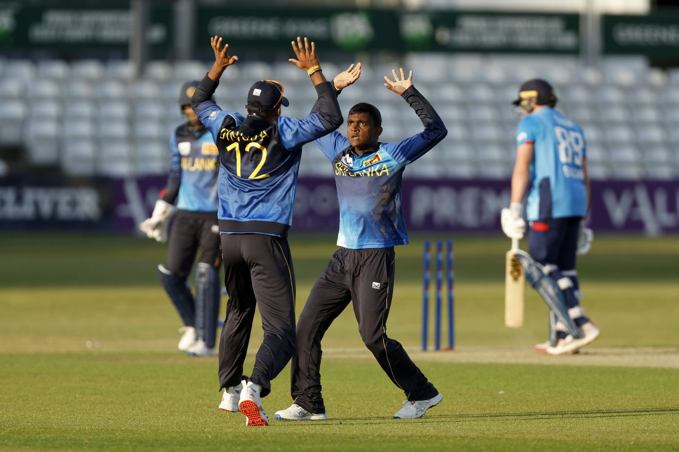Praveen Maneesha claimed the key wicket of Noah Thain