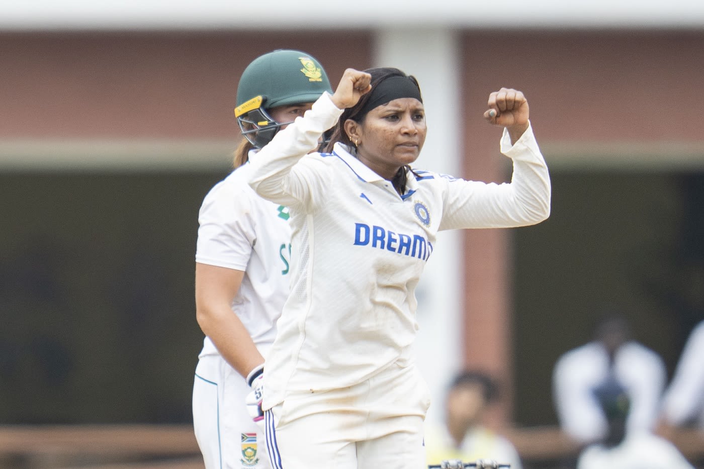 Rajeshwari Gayakwad celebrates after getting rid of Laura Wolvaardt