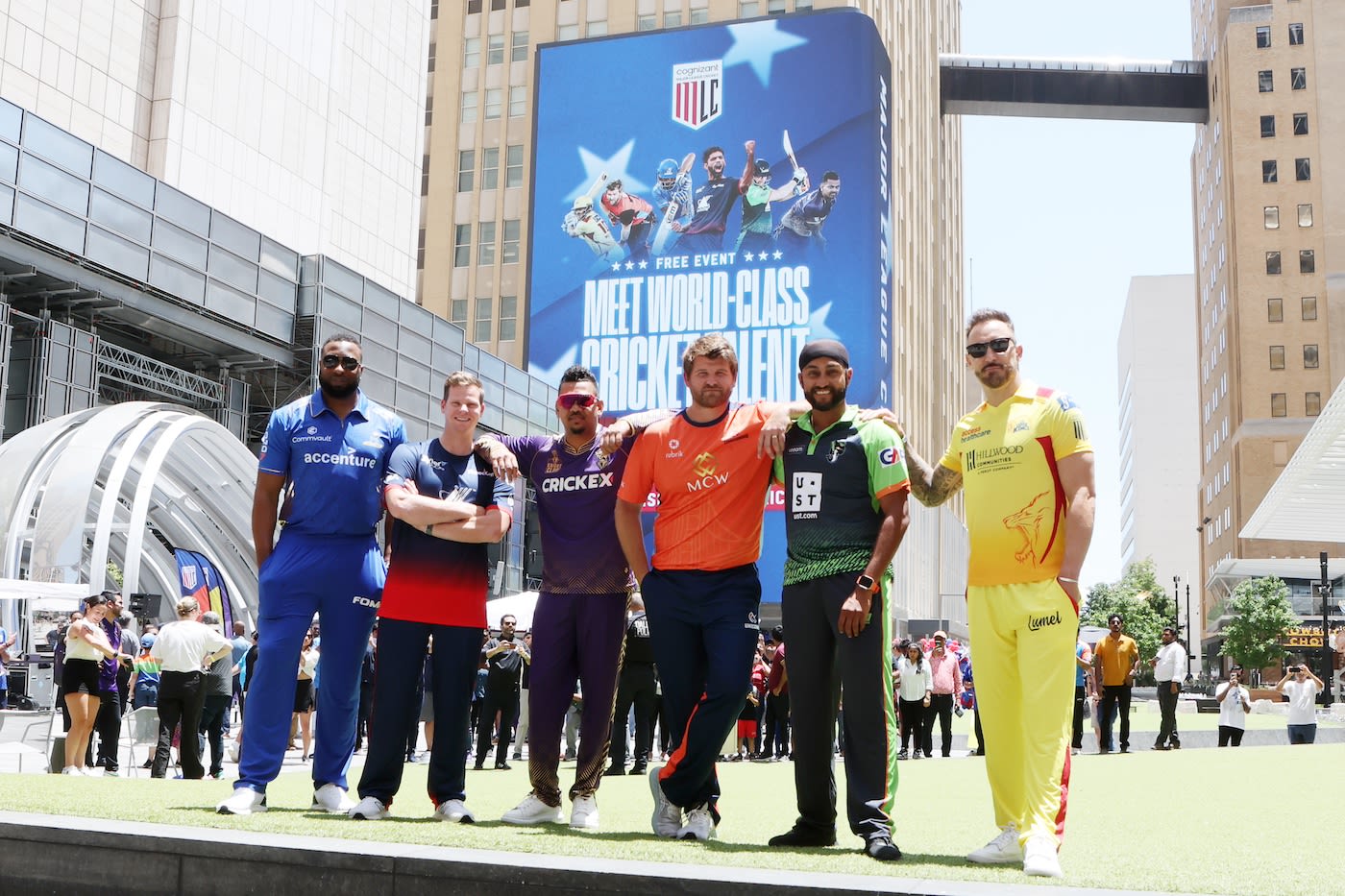 The captains of the MLC teams at the launch event of the second season in Dallas