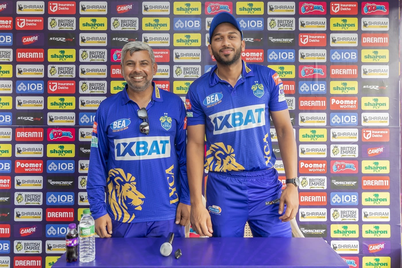 Lyca Kovai Kings captain M Shahrukh Khan with coach Hariesh Jaikumar ahead of start of TNPL 2024