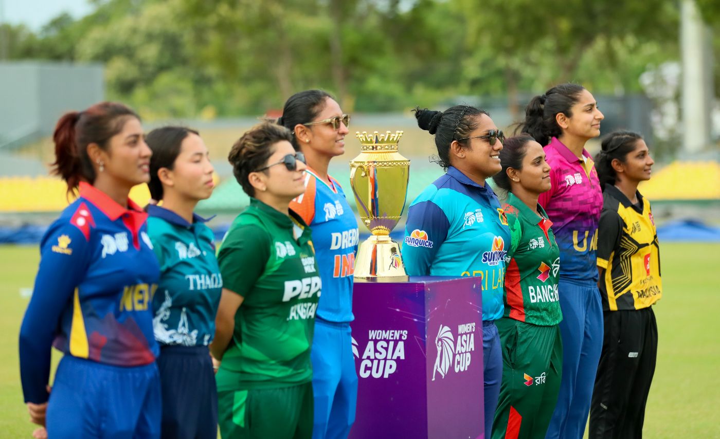 The eight captains line-up for a photo-op ahead of the 2024 Women's Asia Cup