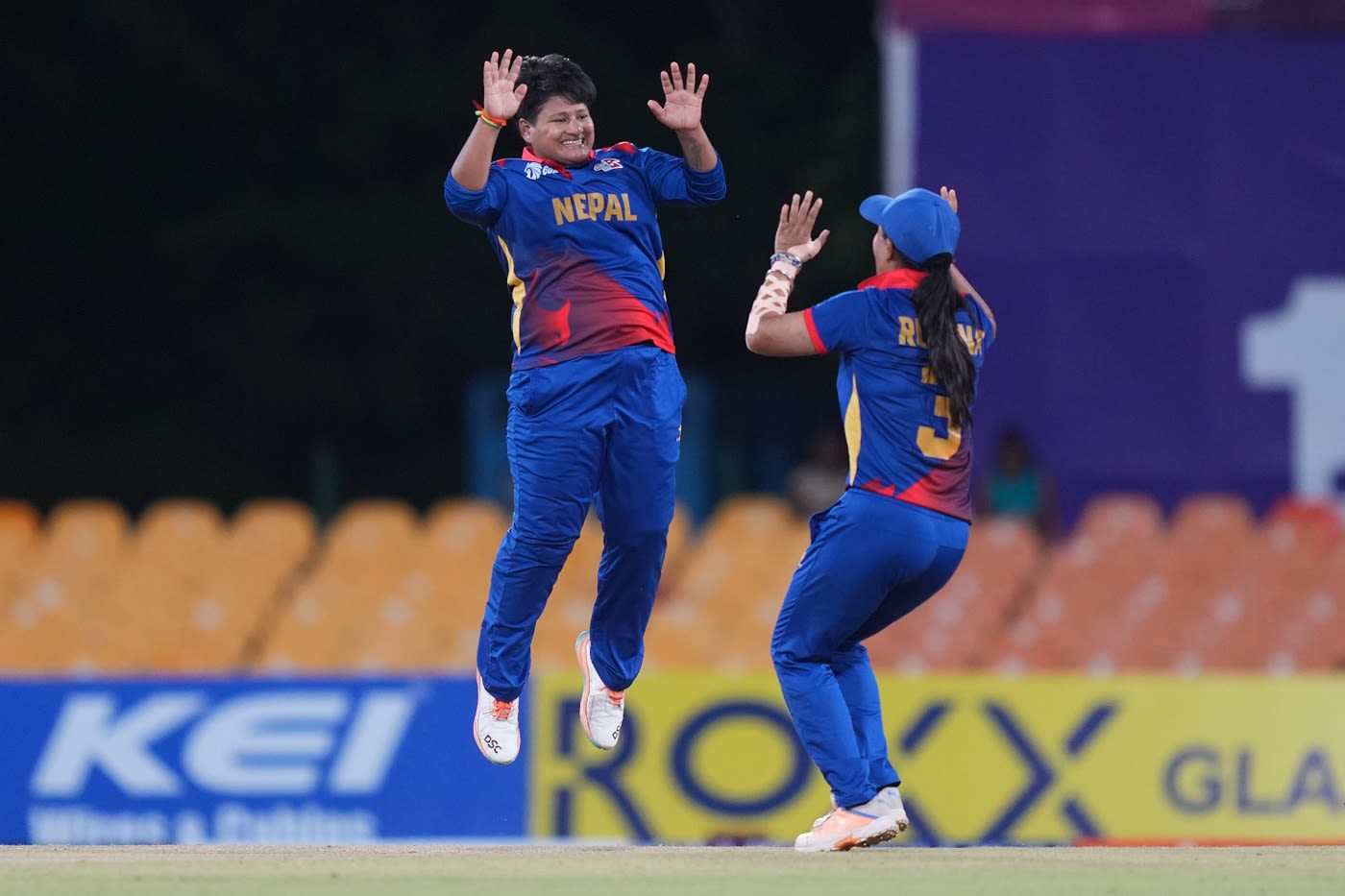 Kabita Joshi celebrates dismissing S Sajana