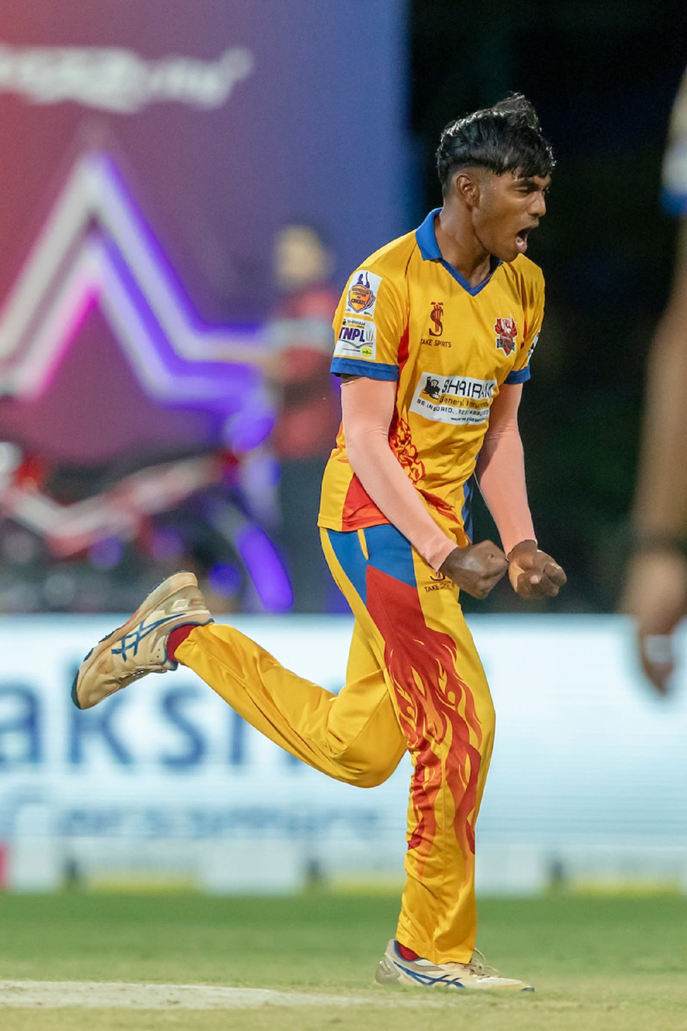 P Vignesh is overjoyed after taking a wicket
