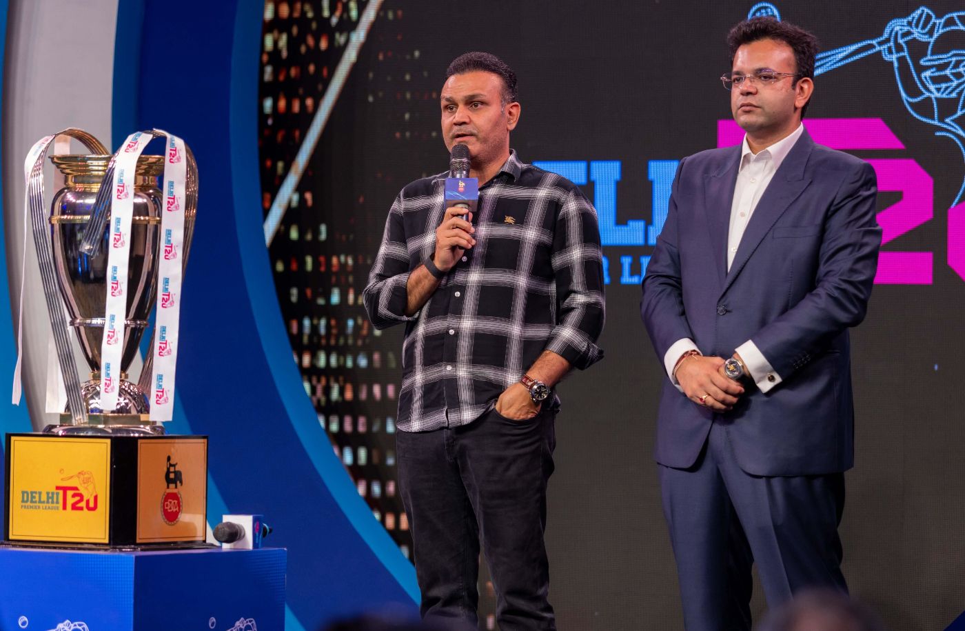 Virender Sehwag, brand ambassador of the newly launched Delhi Premier League, with
Delhi & District Cricket Association (DDCA) president Rohan Jaitley