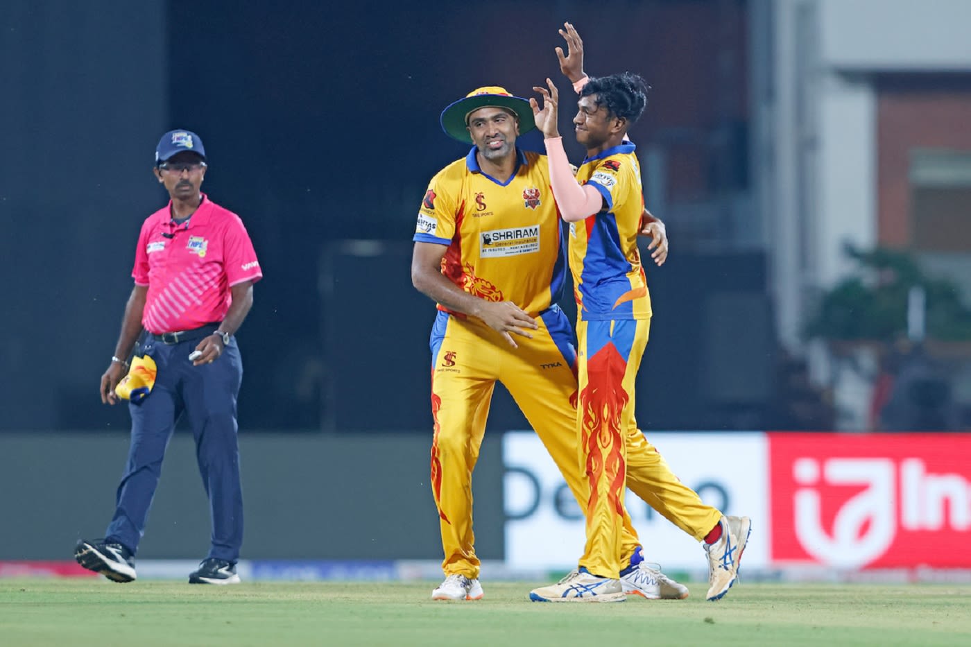 R Ashwin and P Vignesh celebrate a wicket