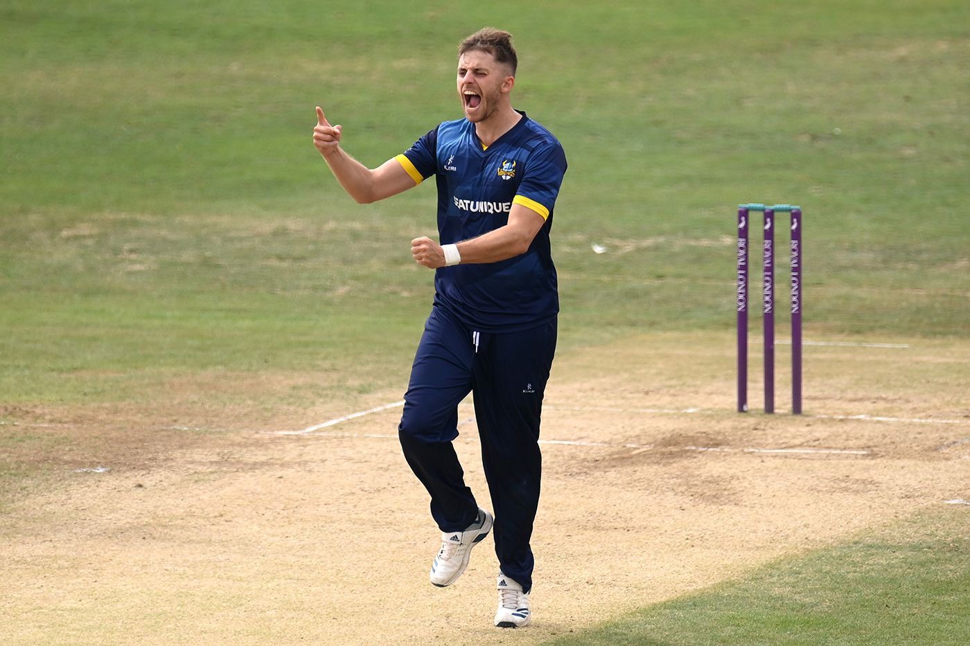 Ben Coad celebrates a wicket