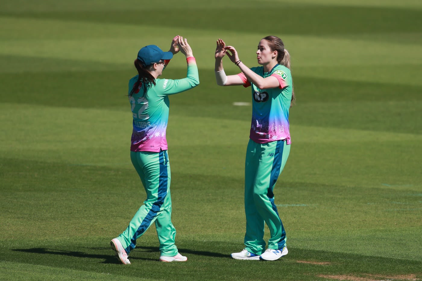 Rachel Slater celebrates after picking the wicket of Georgia Redmayne