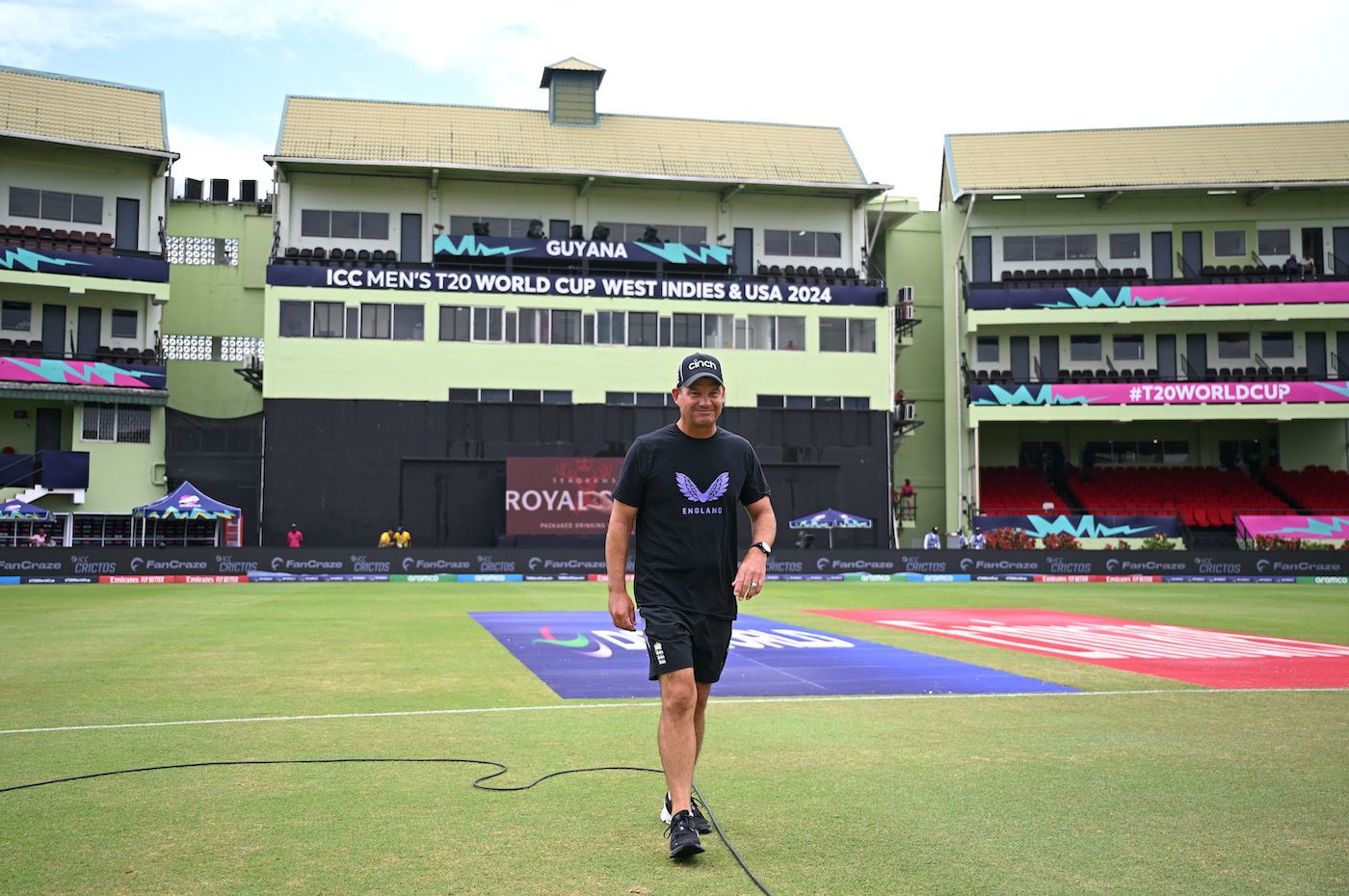 England white-ball coach Matthew Mott walks out for the warm-up